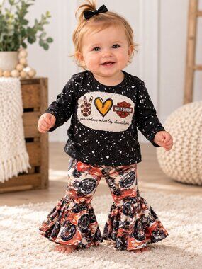Baby Girl Motorcycle Harley Davidson Graphic Bell Bottom Set 6-12M NWT